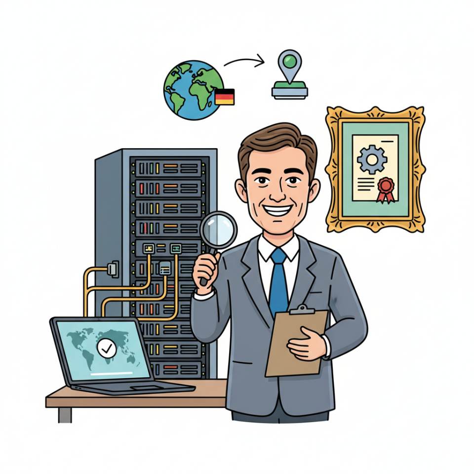 Ilustración tipo cómic de un inspector con calibre, instrucción de inspección y pieza en un puesto de medición en planta