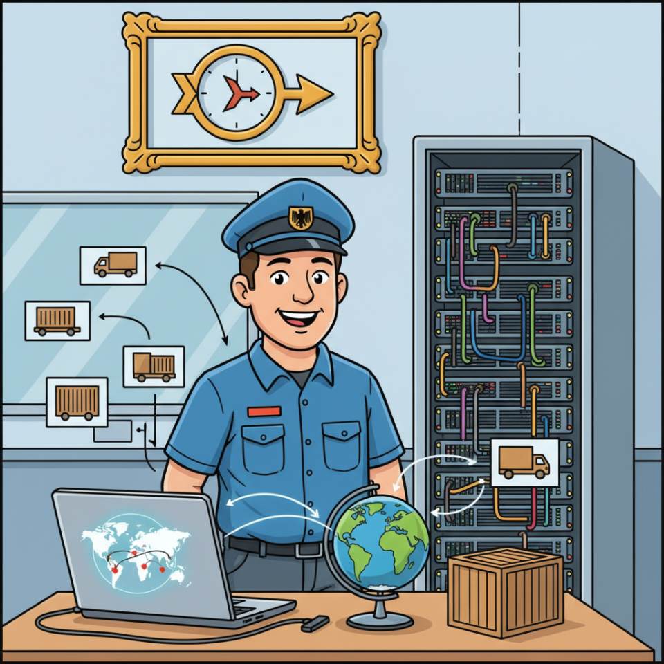 Kırsal yol önünde kamyon ve yol haritasıyla sürücünün çizgi roman tarzı tasviri